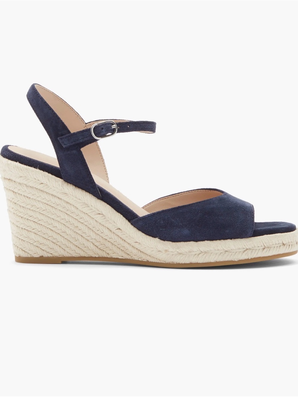 Stuart Weitzman Navy Suede Espadrille Wedge Sandals